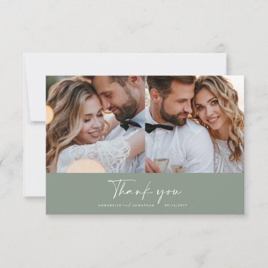 Invitation Mariage moderne minime photo merci sage vert (Devant)