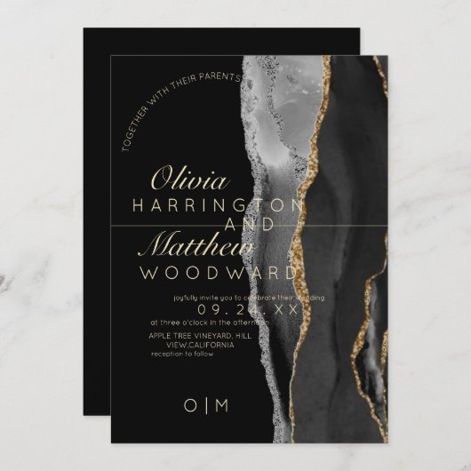 Invitation Mariage moderne moderne classique noir et blanc (Devant / Derrière)