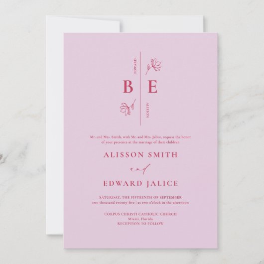 Invitation Mariage moderne Monogram Crest Lavande Magenta (Devant)