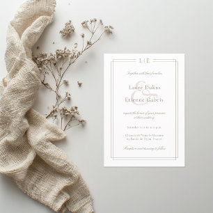 Invitation Mariage moderne Monogramme Blanc Rose Or Ampersand