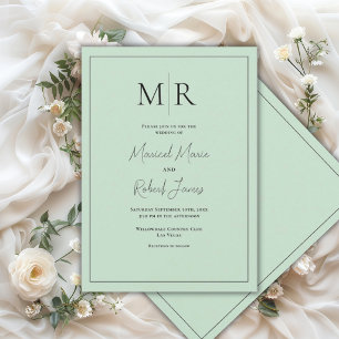 Invitation Mariage Moderne Monogramme Élégant Vert Menthe