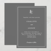 Invitation Mariage moderne monogramme gris (Devant / Derrière)