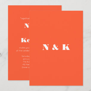 Invitation Mariage Moderne Monogramme Persimmon Orange Gras