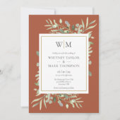 Invitation Mariage Moderne Monogramme Terre Cuite (Devant)