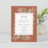 Invitation Mariage Moderne Monogramme Terre Cuite (Debout devant)