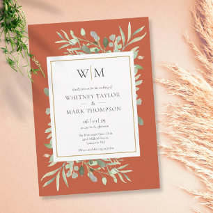 Invitation Mariage Moderne Monogramme Terre Cuite