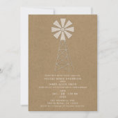 Invitation Mariage Moderne Moulin à Vent de Ferme Kraft Brun  (Devant)