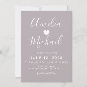 Invitation Mariage Moderne Muet Violet Simple Cœur