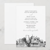 Invitation Mariage moderne Nashville Skyline noir et blanc (Devant / Derrière)