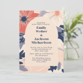 Invitation Mariage Moderne Navy Corail Crème Arch (Debout devant)