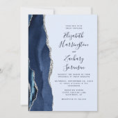 Invitation Mariage Moderne Navy et Agate Argent Bleu Pâle (Devant)