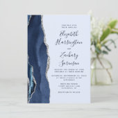 Invitation Mariage Moderne Navy et Agate Argent Bleu Pâle (Debout devant)