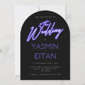 Invitation Mariage moderne Neon violet brillant Arche noire (Devant)