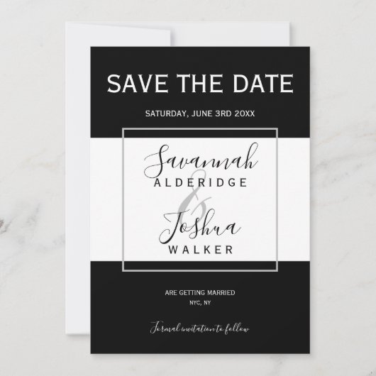 Invitation Mariage Moderne Noir, Blanc, Gris Save the Date (Devant)