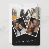 Invitation Mariage moderne noir blanc script photo initiales (Dos)