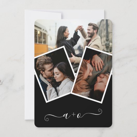 Invitation Mariage moderne noir blanc script photo initiales (Dos)