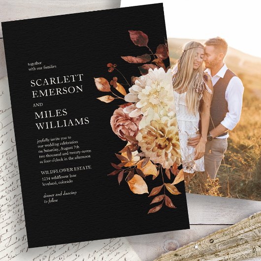 Invitation Mariage Moderne Noir d'Automne
