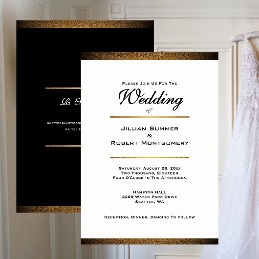 Invitation Mariage Moderne Noir et Blanc avec Or