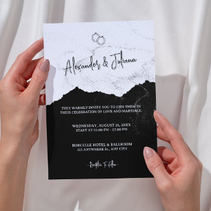 Invitation Mariage moderne noir et blanc Code QR du site