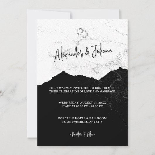 Invitation Mariage moderne noir et blanc | Code QR du site (Devant)
