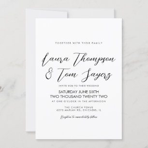 Invitation Mariage Moderne Noir et Blanc Écriture Élégante