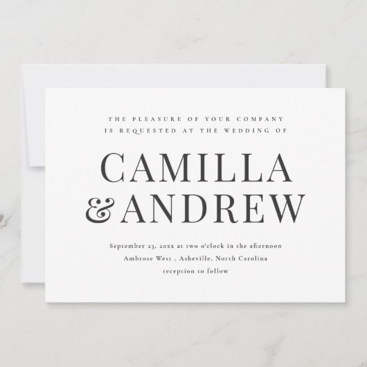 Invitation Mariage moderne noir et blanc élégant (Devant)