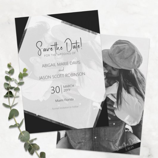Invitation Mariage moderne noir et blanc Enregistrer la date