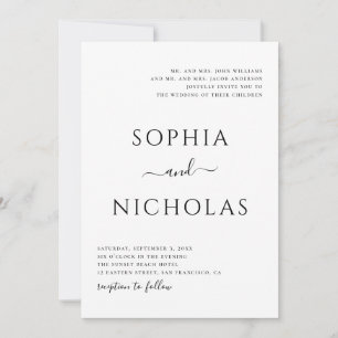 Invitation Mariage moderne noir et blanc. Simple minimaliste
