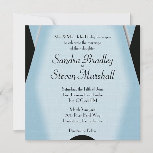 Invitation Mariage moderne noir et bleu (Devant)