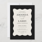 Invitation Mariage Moderne Noir et Crème à Vagues (Devant)