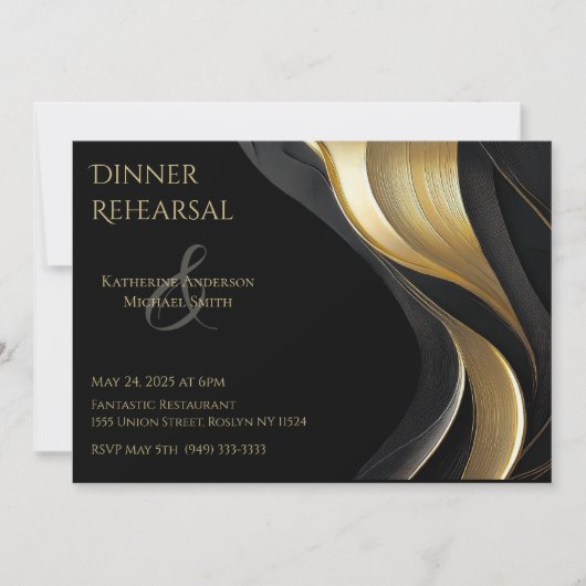 Invitation Mariage moderne noir et or (Devant)