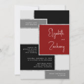 Invitation Mariage Moderne Noir Rouge Gris Argent (Devant)