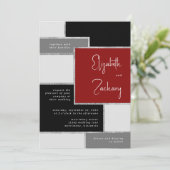Invitation Mariage Moderne Noir Rouge Gris Argent (Debout devant)