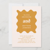 Invitation Mariage Moderne Ocre Doré | Vague Moutarde + Code (Devant)