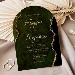 Invitation Mariage moderne Olive Green Agate Script Arche