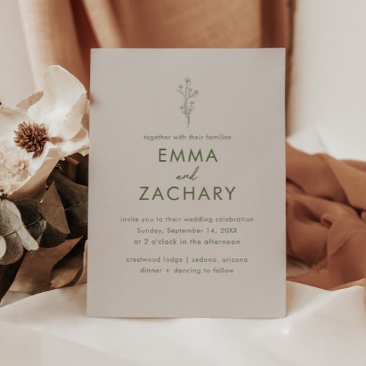 Invitation Mariage Moderne Olive Verte & Grise