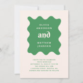 Invitation Mariage Moderne Ondulé Vert | QR Code Ludique (Devant)