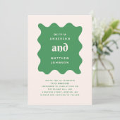 Invitation Mariage Moderne Ondulé Vert | QR Code Ludique (Debout devant)