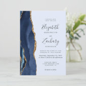 Invitation Mariage Moderne Or Agate Bleu Clair (Debout devant)