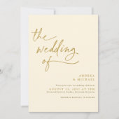 Invitation Mariage Moderne Or et Crème avec Écriture Manuscri (Devant)