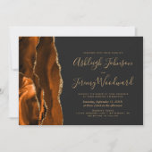 Invitation Mariage Moderne Orange Brûlé Agate Dorée Sombre (Devant)