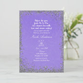 Invitation Mariage Moderne Pailleté Argent Texture Violette (Debout devant)