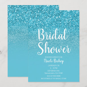 Invitation Mariage Moderne Paillettes Glam Bleu Aqua