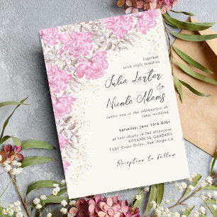 Invitation Mariage moderne Pastel Mauve Wild Fleurs Roses