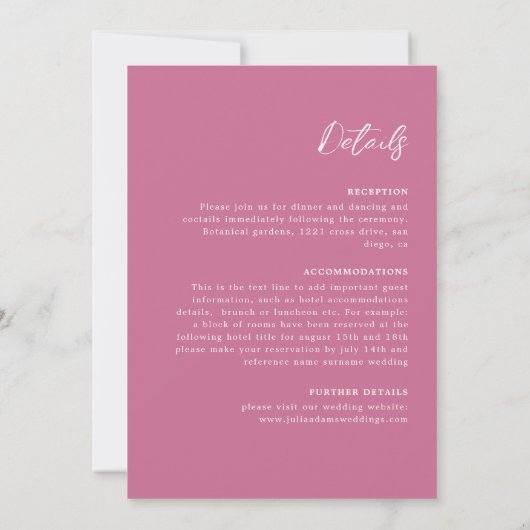 Invitation Mariage moderne Pastel Mauve Wild Fleurs Roses (Dos)