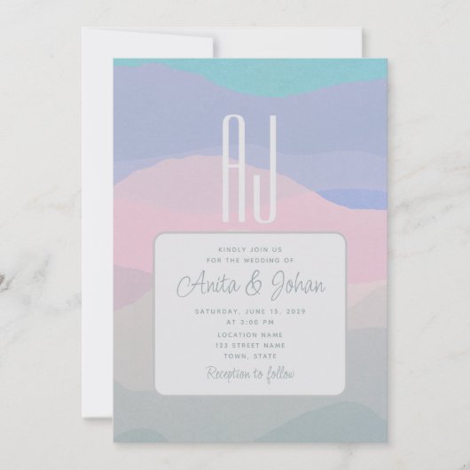 Invitation Mariage moderne Pastel Rose et Dusty Blue (Devant)