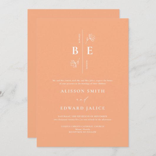 Invitation Mariage moderne Peach Fuzz (Devant / Derrière)