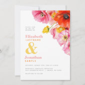 Invitation Mariage moderne Peach Pink Orange Yellow Poppies (Devant)