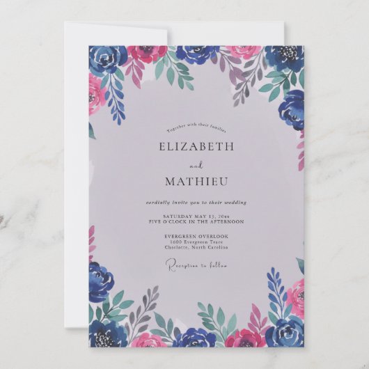 Invitation Mariage Moderne Pétale Magenta Cobalt (Devant)