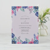 Invitation Mariage Moderne Pétale Magenta Cobalt (Debout devant)